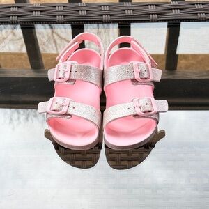 Cat and Jack Kids Pink Glitter Buckle Sandals Size 10